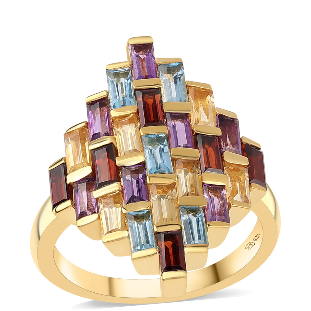 Anel de Prata com Banho de Ouro com Ametista Africano e Citrino  Contraste: Cabeca de Veado (800)