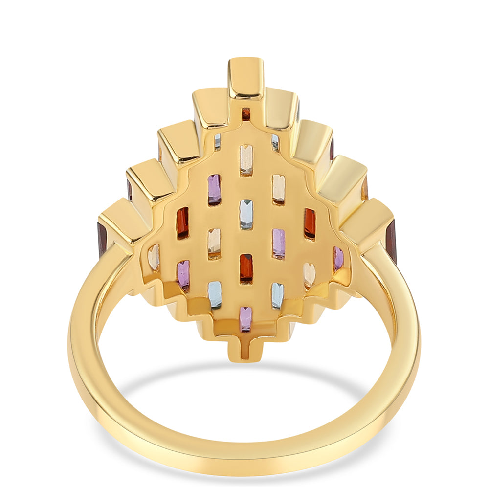 Anel de Prata com Banho de Ouro com Ametista Africano e Citrino  Contraste: Cabeca de Veado (800)