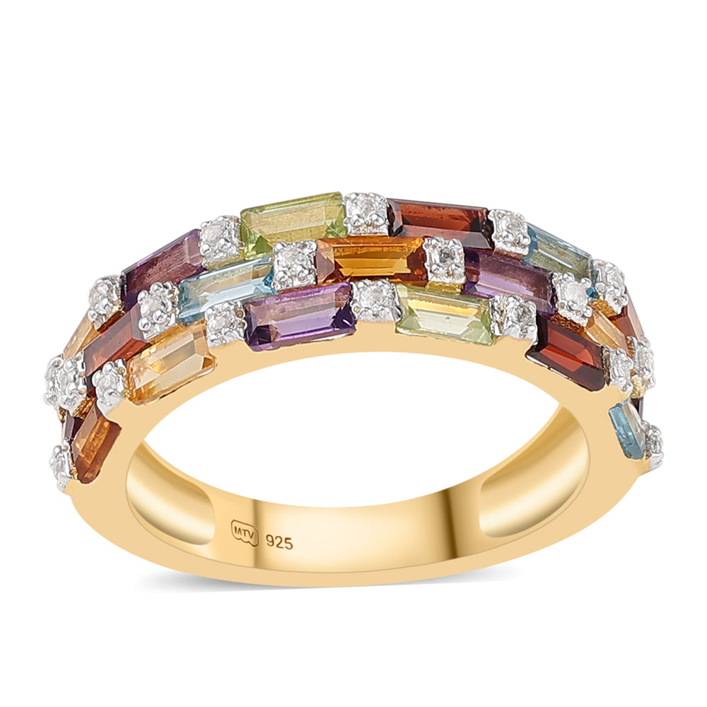 Anel de Prata com Banho de Ouro com Ametista Africano e Citrino  Contraste: Cabeca de Veado (800) 1 