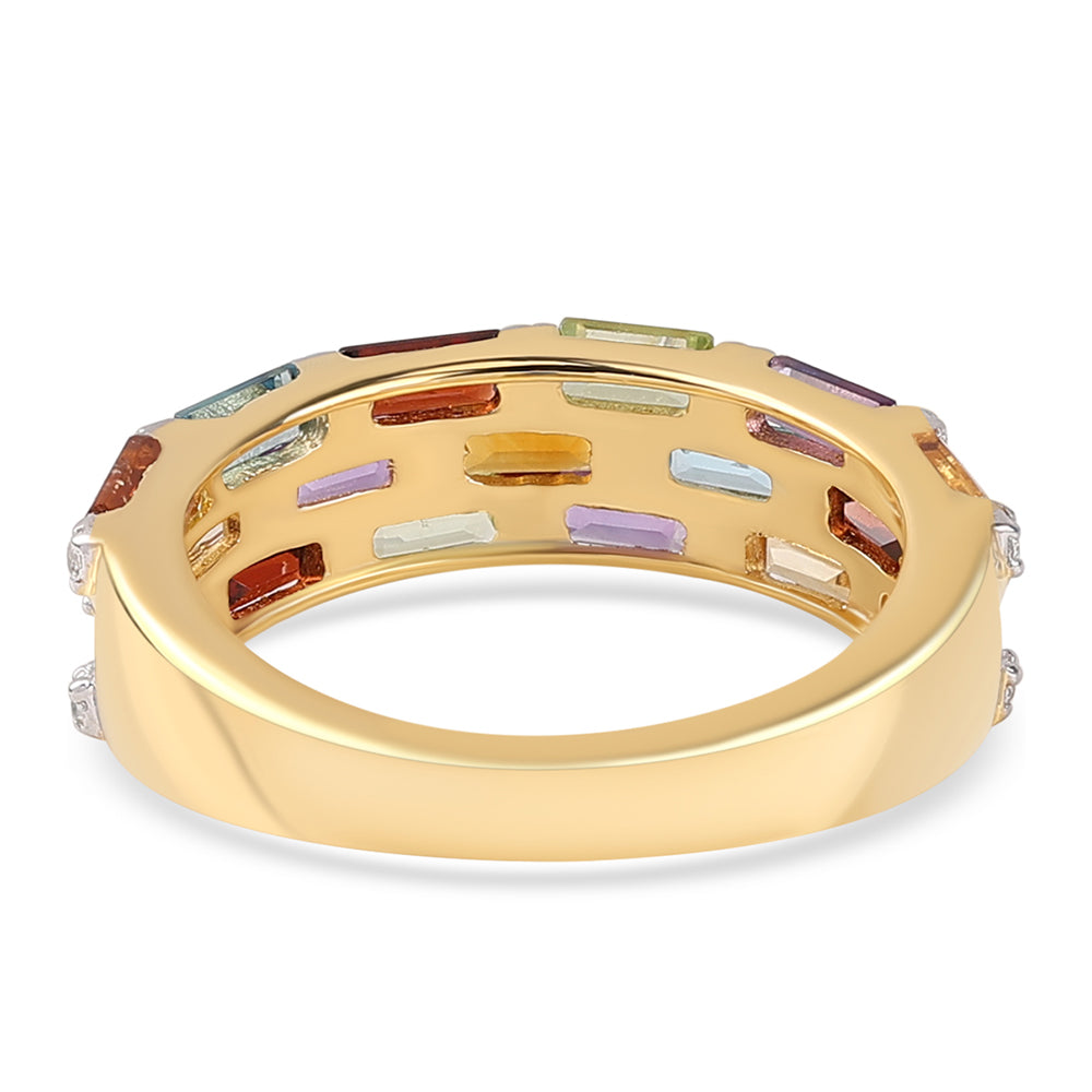 Anel de Prata com Banho de Ouro com Ametista Africano e Citrino  Contraste: Cabeca de Veado (800)