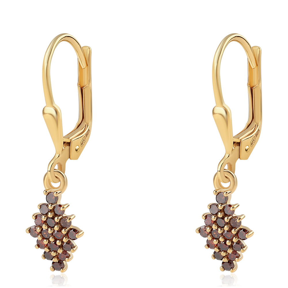 Brincos de Prata com Banho de Ouro com Diamante Vermelho 5 