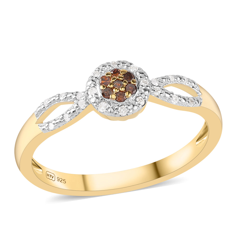 Anel de Prata com Banho de Ouro com Diamante Vermelho e Diamante Branco 4 