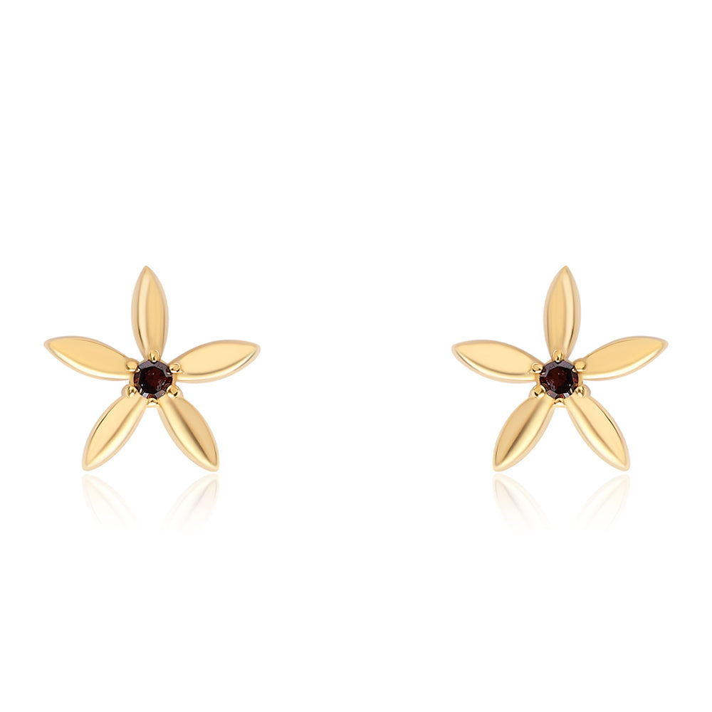 Brincos de Prata com Banho de Ouro com Diamante Vermelho 1 