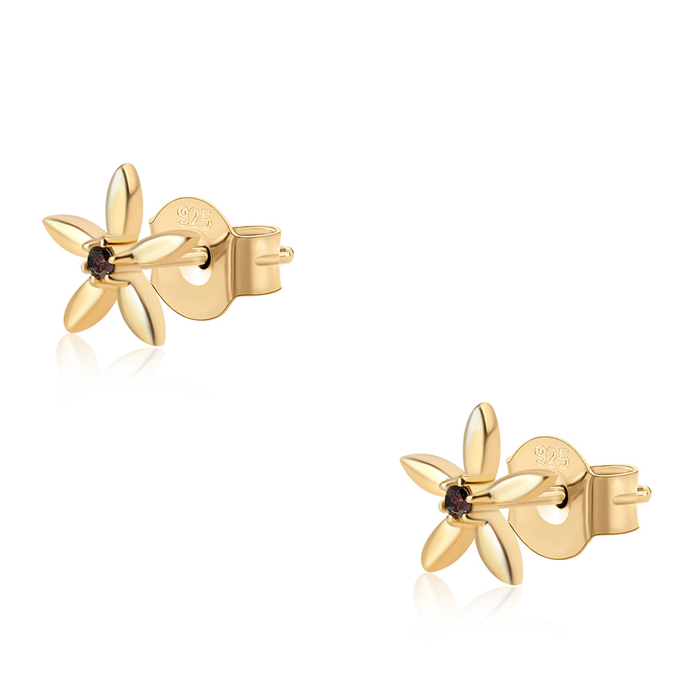 Brincos de Prata com Banho de Ouro com Diamante Vermelho 5 