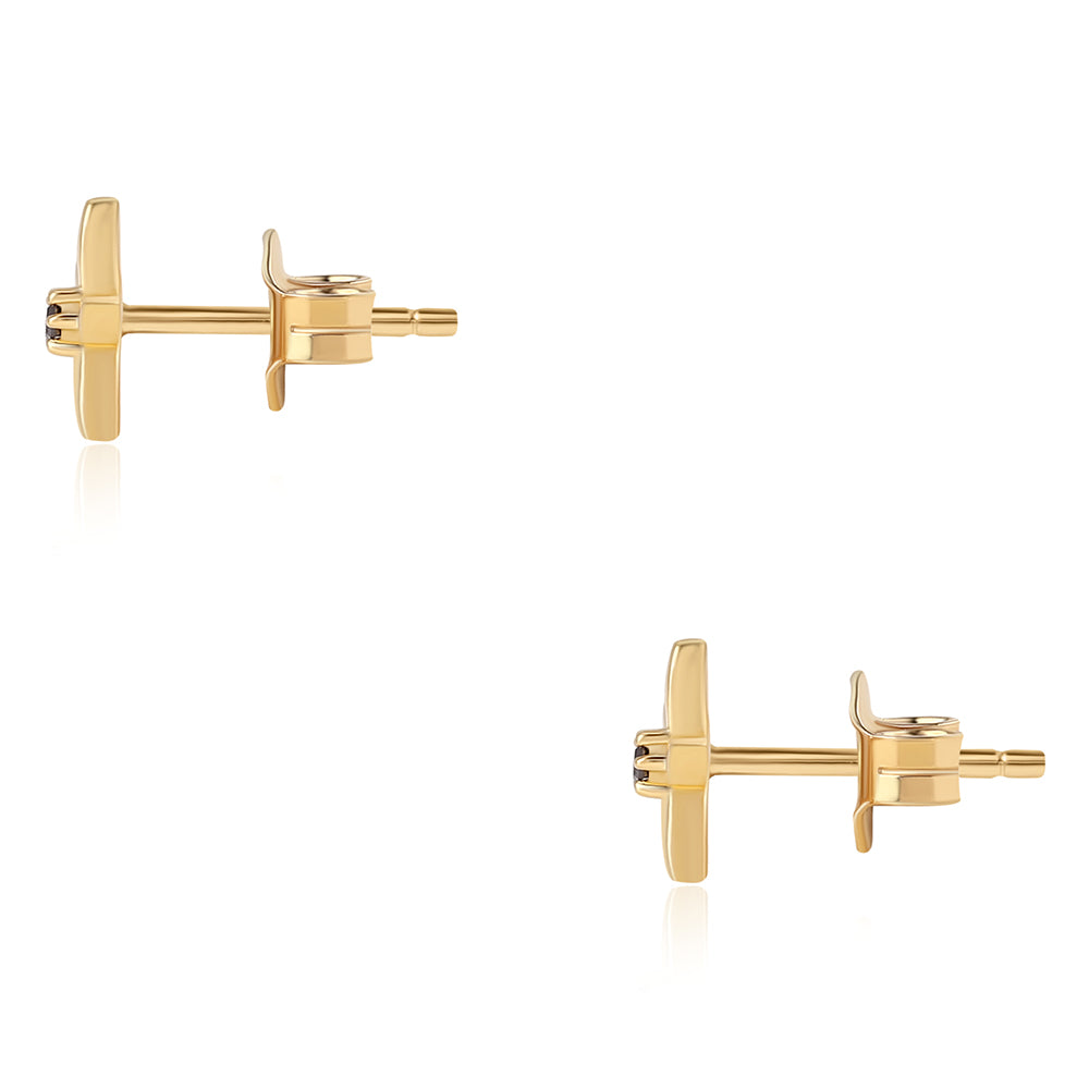 Brincos de Prata com Banho de Ouro com Diamante Vermelho