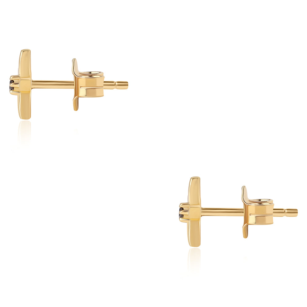 Brincos de Prata com Banho de Ouro com Diamante Vermelho 6 