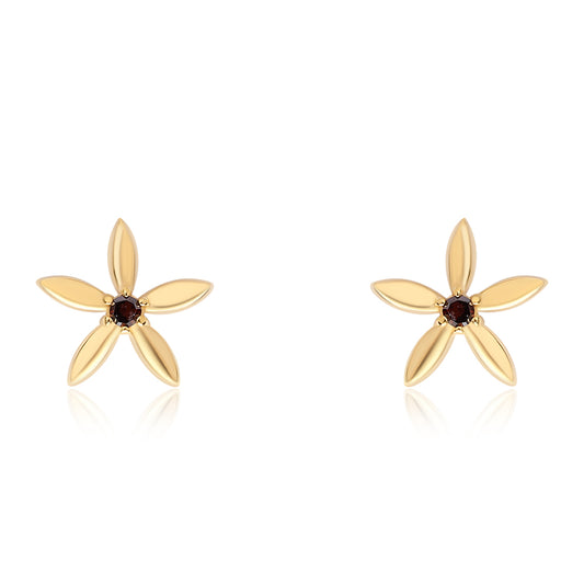 Brincos de Prata com Banho de Ouro com Diamante Vermelho