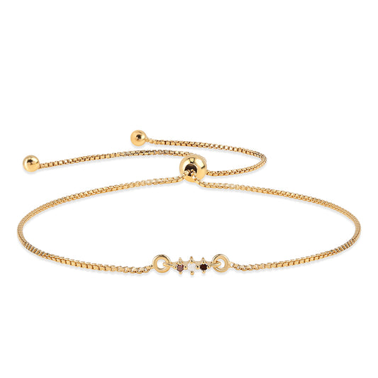 Pulseira de Prata com Banho de Ouro com Diamante Vermelho e Diamante Branco