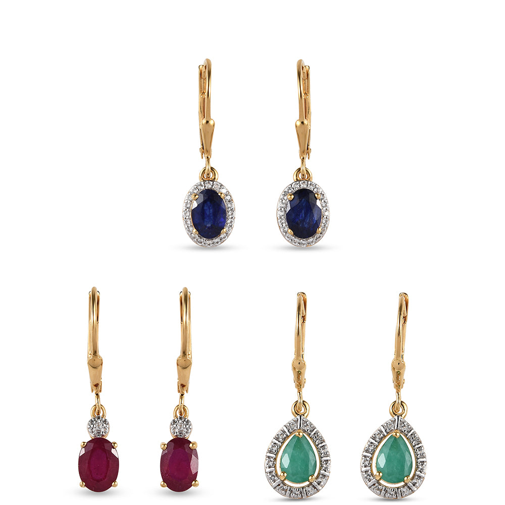 Conjunto de Prata com Banho de Ouro com Rubi da Tailândia e Esmeralda do Brasil ( Brincos )  Contraste: Cabeca de Veado (800) 8 