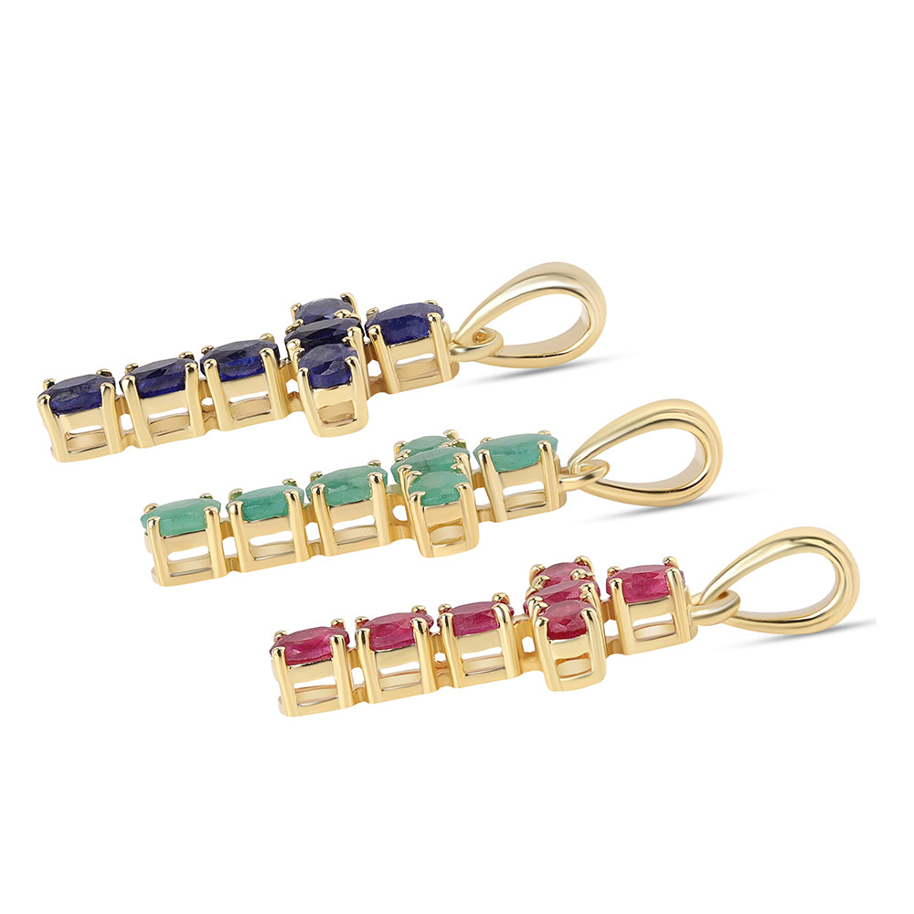 Cruz Conjunto de Prata com Banho de Ouro com Rubi da Tailândia e Esmeralda do Brasil ( Pendente )  Contraste: Cabeca de Veado (800)