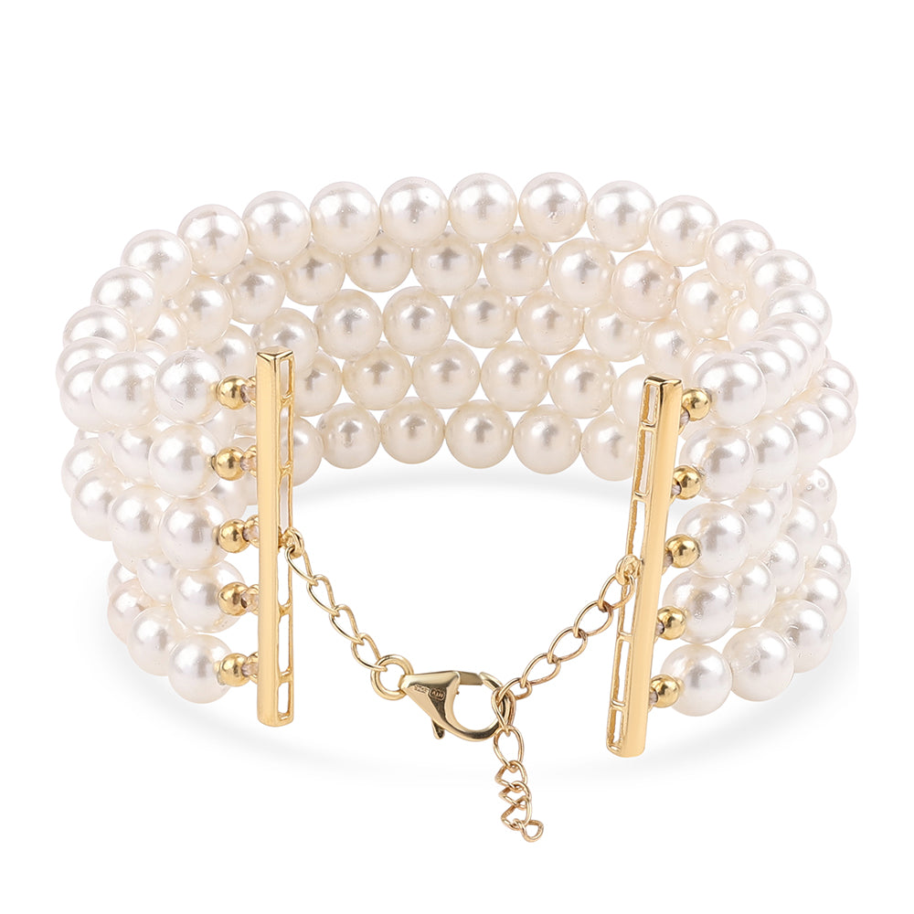 Pulseira de Prata com Banho de Ouro com Pérola de Água Doce Branca  Contraste: Cabeca de Veado (800) 2 