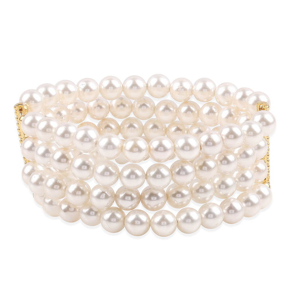 Pulseira de Prata com Banho de Ouro com Pérola de Água Doce Branca  Contraste: Cabeca de Veado (800) 1 