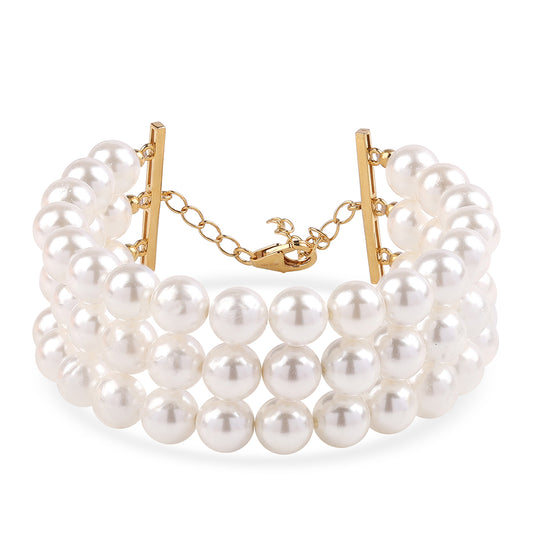 Pulseira de Prata com Banho de Ouro com Pérola de Água Doce Branca