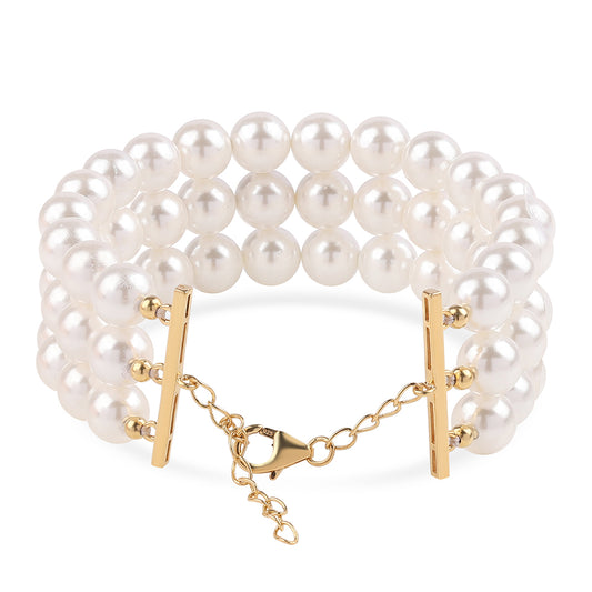 Pulseira de Prata com Banho de Ouro com Pérola de Água Doce Branca