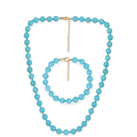 Conjunto de Prata com Banho de Ouro com Turquesa Bela Adormecida ( Colar+Pulseira )