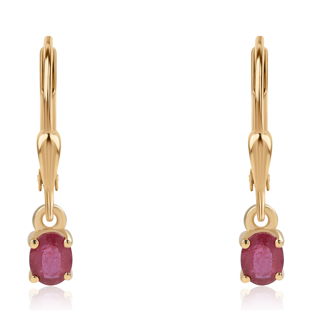 Brincos de Prata com Banho de Ouro com Rubi de Moçambique