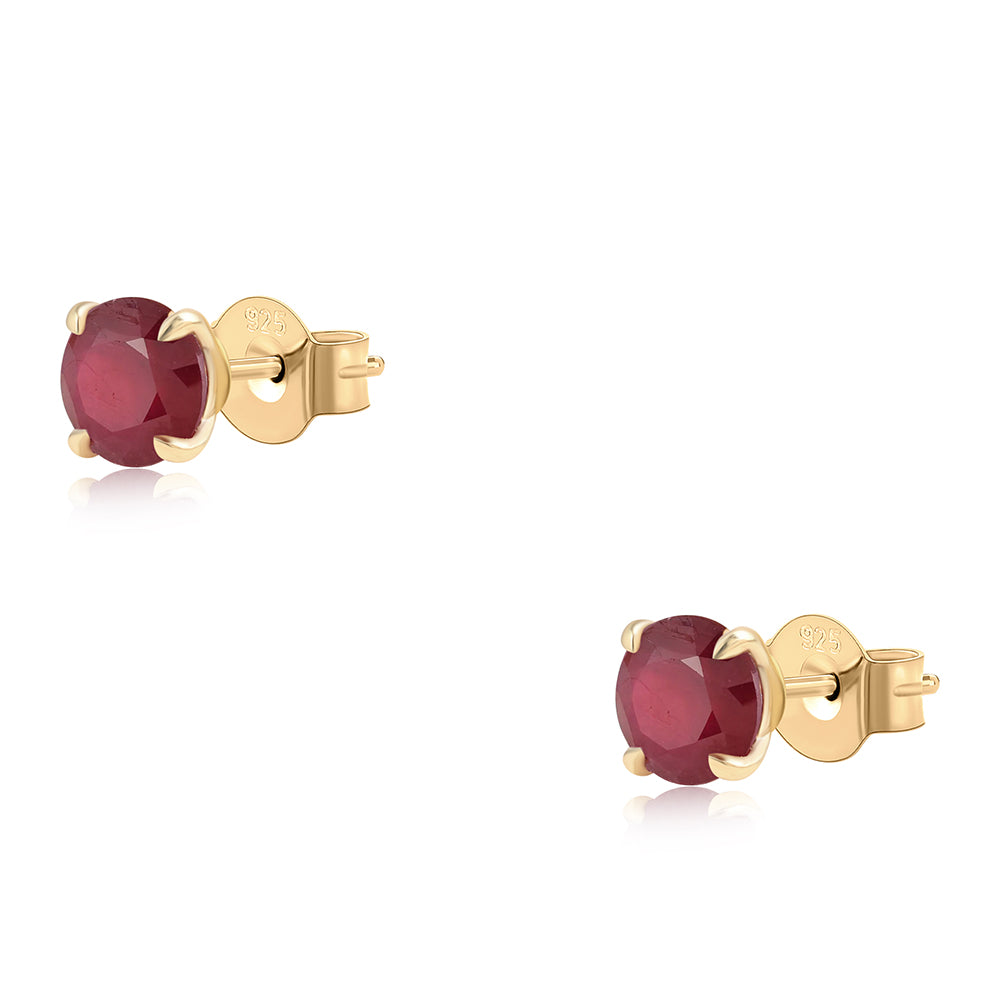 Brincos de Prata com Banho de Ouro com Rubi de Moçambique 1 