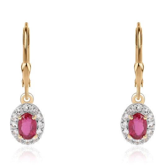 Brincos de Prata com Banho de Ouro com Rubi de Moçambique e Topázio Branco