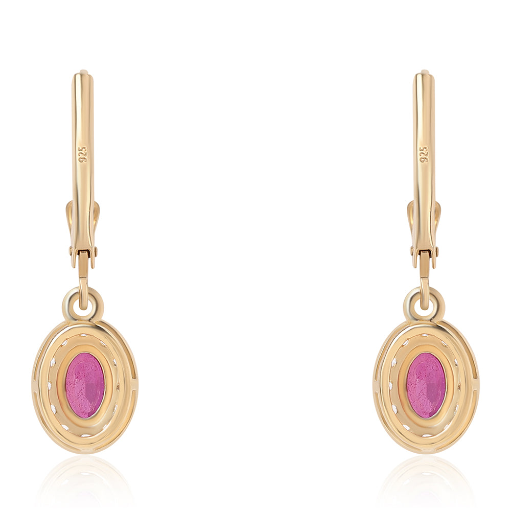 Brincos de Prata com Banho de Ouro com Rubi de Moçambique e Topázio Branco 3 