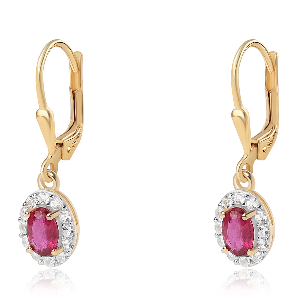 Brincos de Prata com Banho de Ouro com Rubi de Moçambique e Topázio Branco 1 