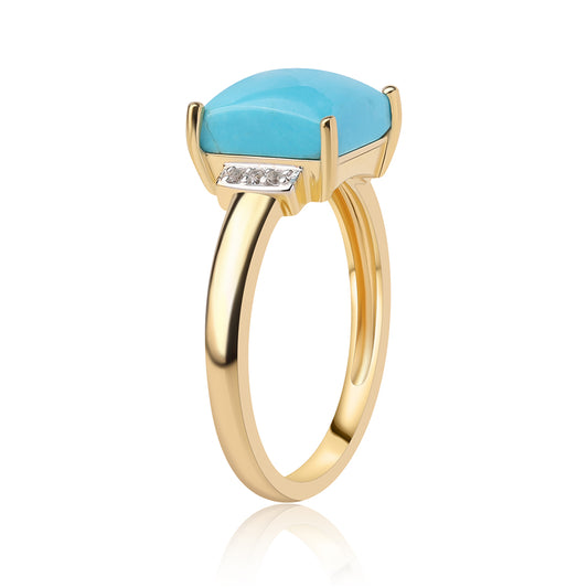 Anel de Prata com Banho de Ouro com Turquesa Bela Adormecida e Topázio Branco