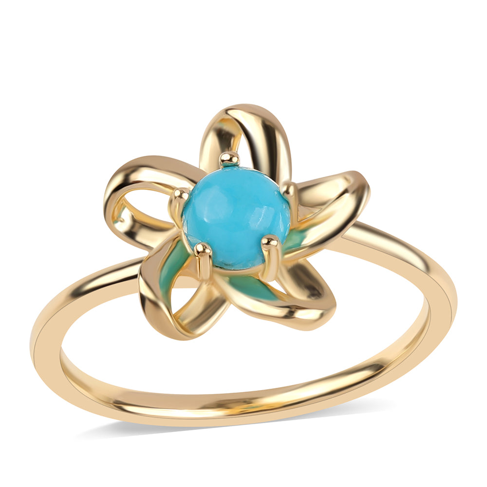 Anel de Prata com Banho de Ouro com Turquesa Bela Adormecida