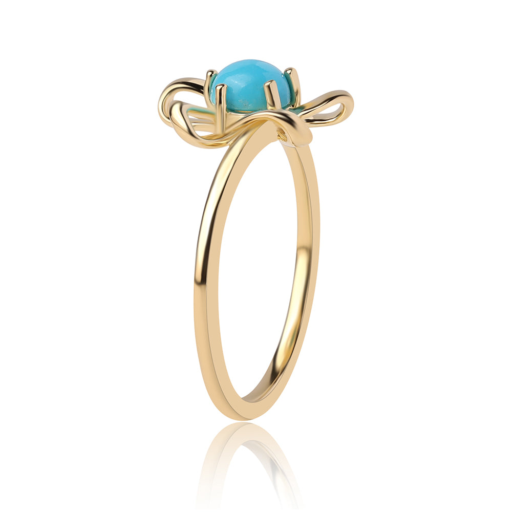 Anel de Prata com Banho de Ouro com Turquesa Bela Adormecida 3 
