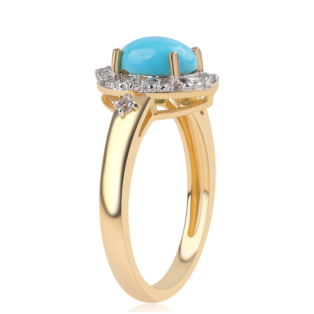 Anel de Prata com Banho de Ouro com Turquesa Bela Adormecida e Topázio Branco 2 