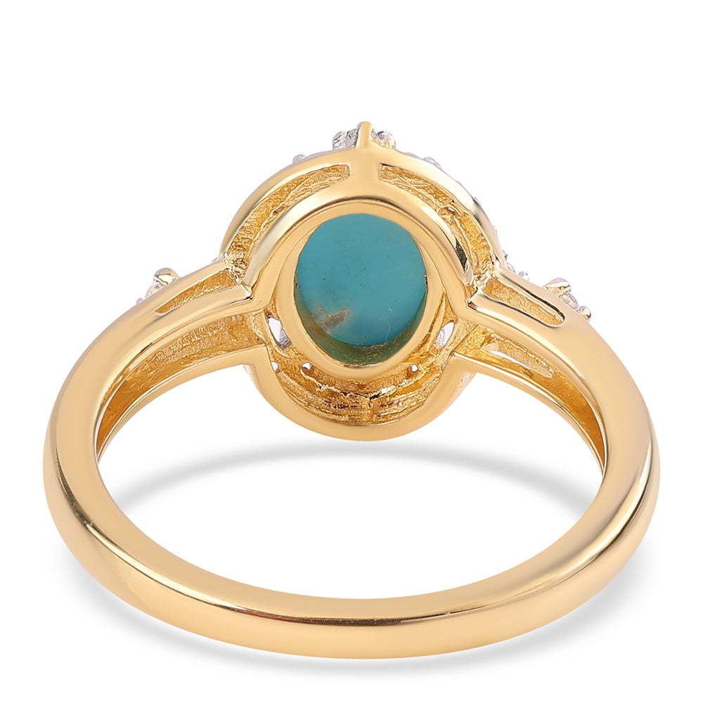 Anel de Prata com Banho de Ouro com Turquesa Bela Adormecida e Topázio Branco 3 