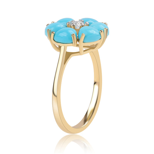 Anel de Prata com Banho de Ouro com Turquesa Bela Adormecida e Topázio Branco