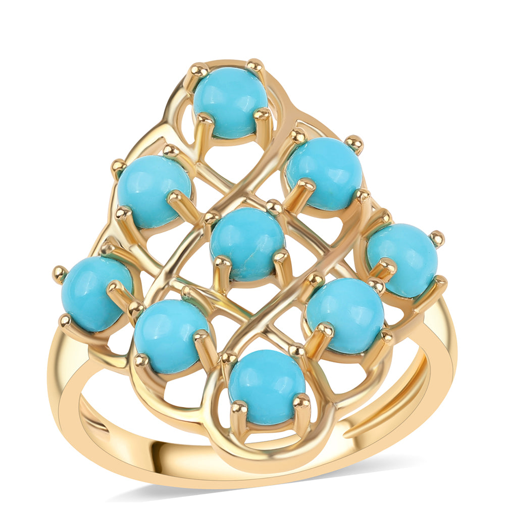 Anel de Prata com Banho de Ouro com Turquesa Bela Adormecida  Contraste: Cabeca de Veado (800)
