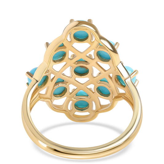 Anel de Prata com Banho de Ouro com Turquesa Bela Adormecida  Contraste: Cabeca de Veado (800)