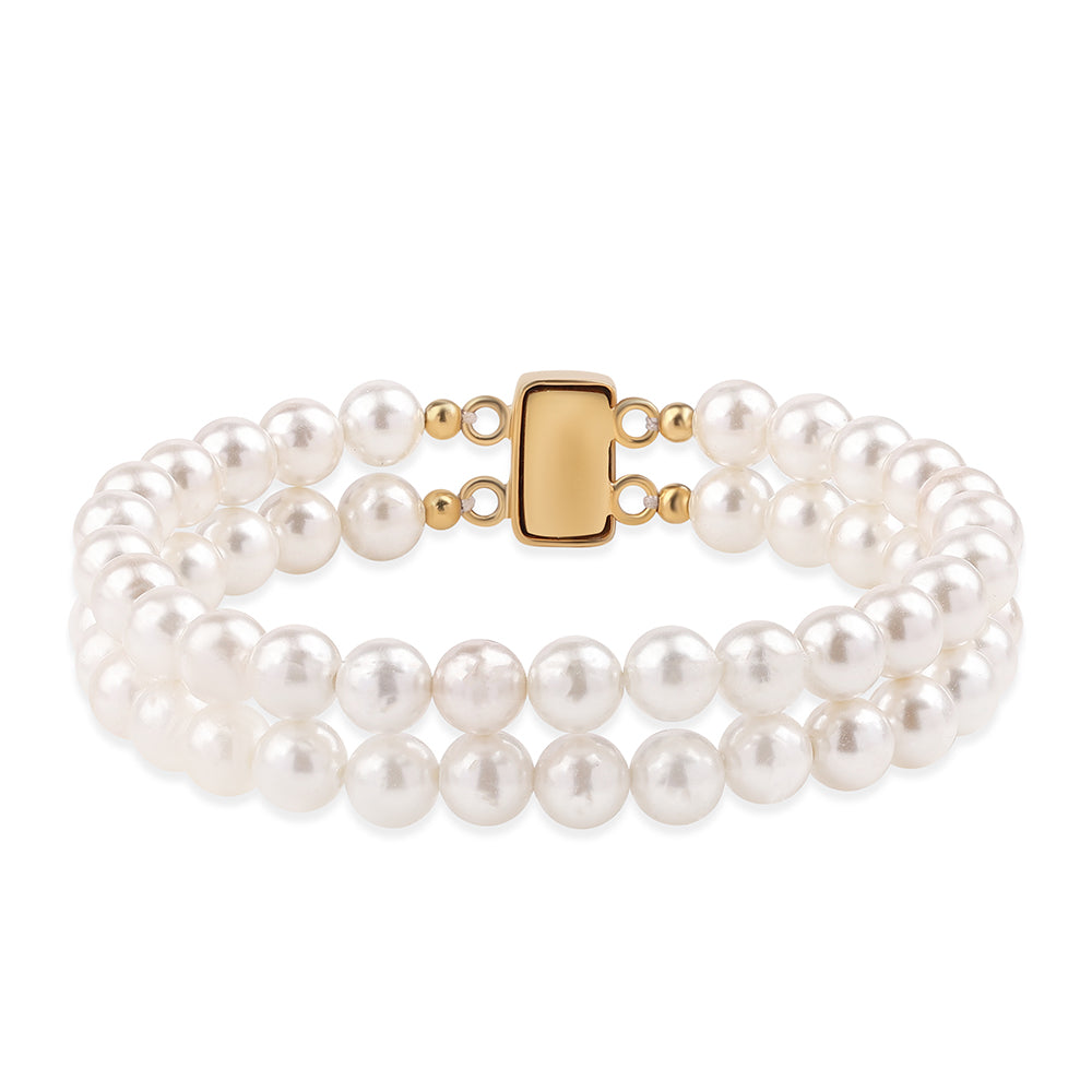 Pulseira de Prata com Banho de Ouro com Pérola de Água Doce Branca