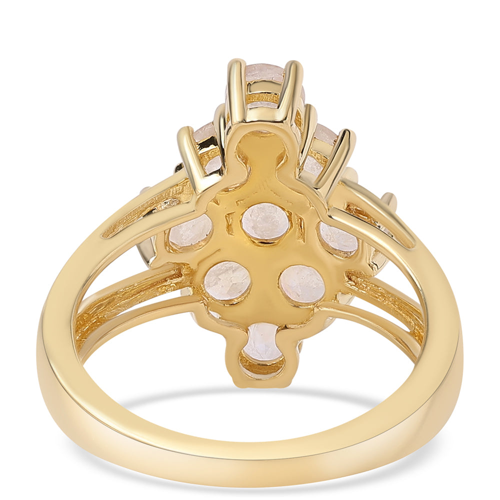 Anel de Prata com Banho de Ouro com Pedra da Lua Arco-íris AA  Contraste: Cabeca de Veado (800)