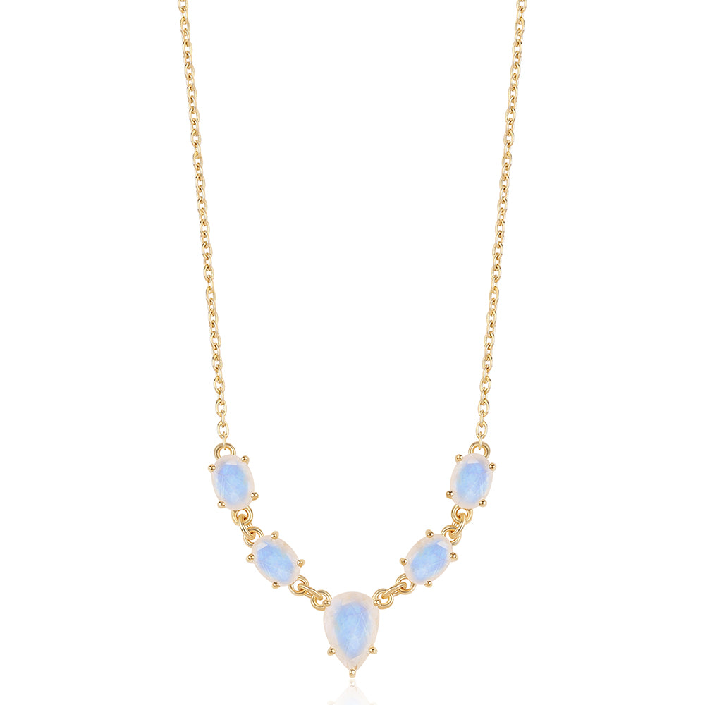 Colar de Prata com Banho de Ouro com Pedra da Lua Arco-íris AA  Contraste: Cabeca de Veado (800) 1 