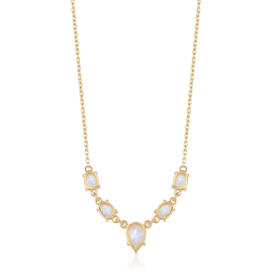 Colar de Prata com Banho de Ouro com Pedra da Lua Arco-íris AA  Contraste: Cabeca de Veado (800)