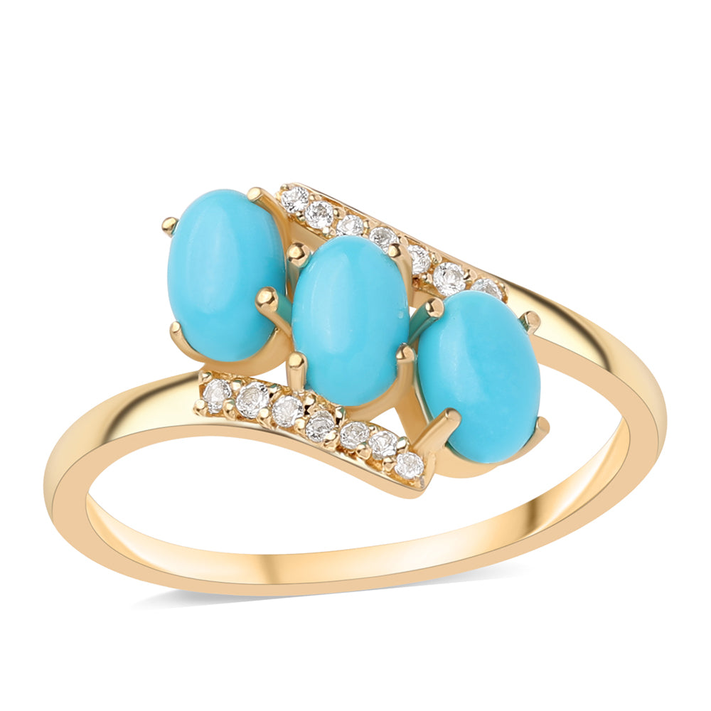 Anel de Prata com Banho de Ouro com Turquesa Bela Adormecida e Topázio Branco 1 