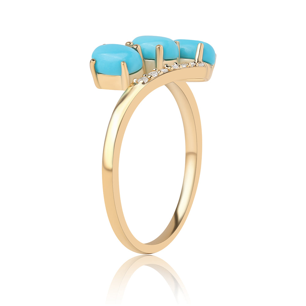 Anel de Prata com Banho de Ouro com Turquesa Bela Adormecida e Topázio Branco 2 