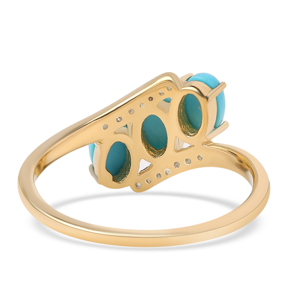 Anel de Prata com Banho de Ouro com Turquesa Bela Adormecida e Topázio Branco 3 