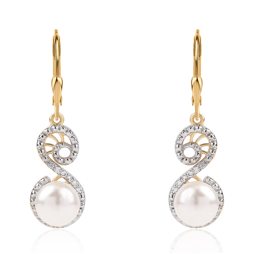 Brincos de Prata com Banho de Ouro com Pérola de Água Doce Branca e Topázio Branco