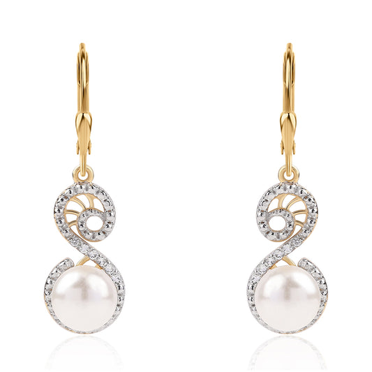 Brincos de Prata com Banho de Ouro com Pérola de Água Doce Branca e Topázio Branco