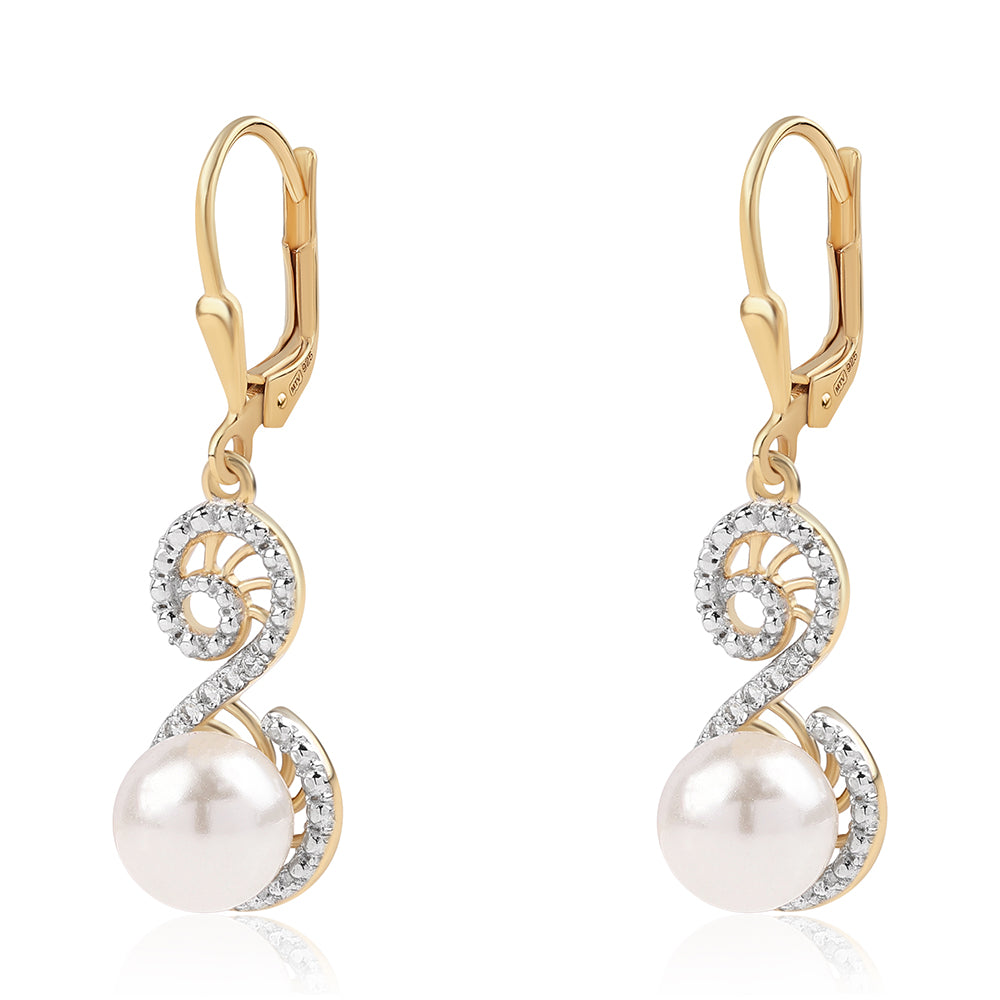 Brincos de Prata com Banho de Ouro com Pérola de Água Doce Branca e Topázio Branco 1 