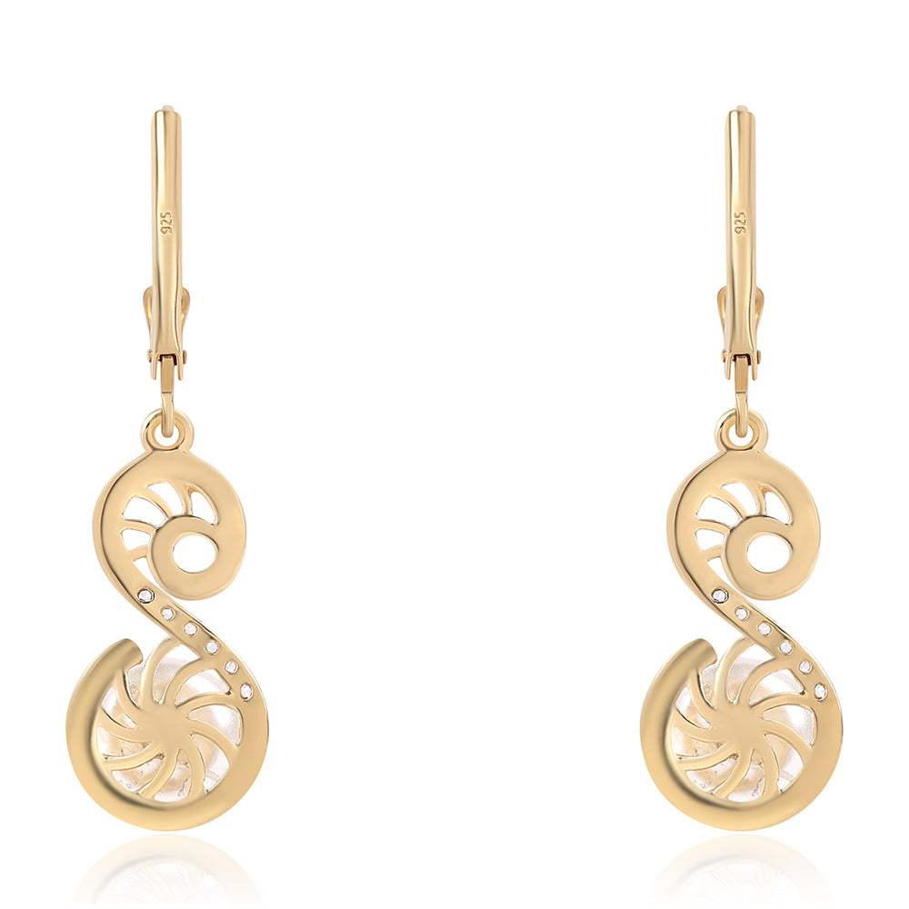 Brincos de Prata com Banho de Ouro com Pérola de Água Doce Branca e Topázio Branco