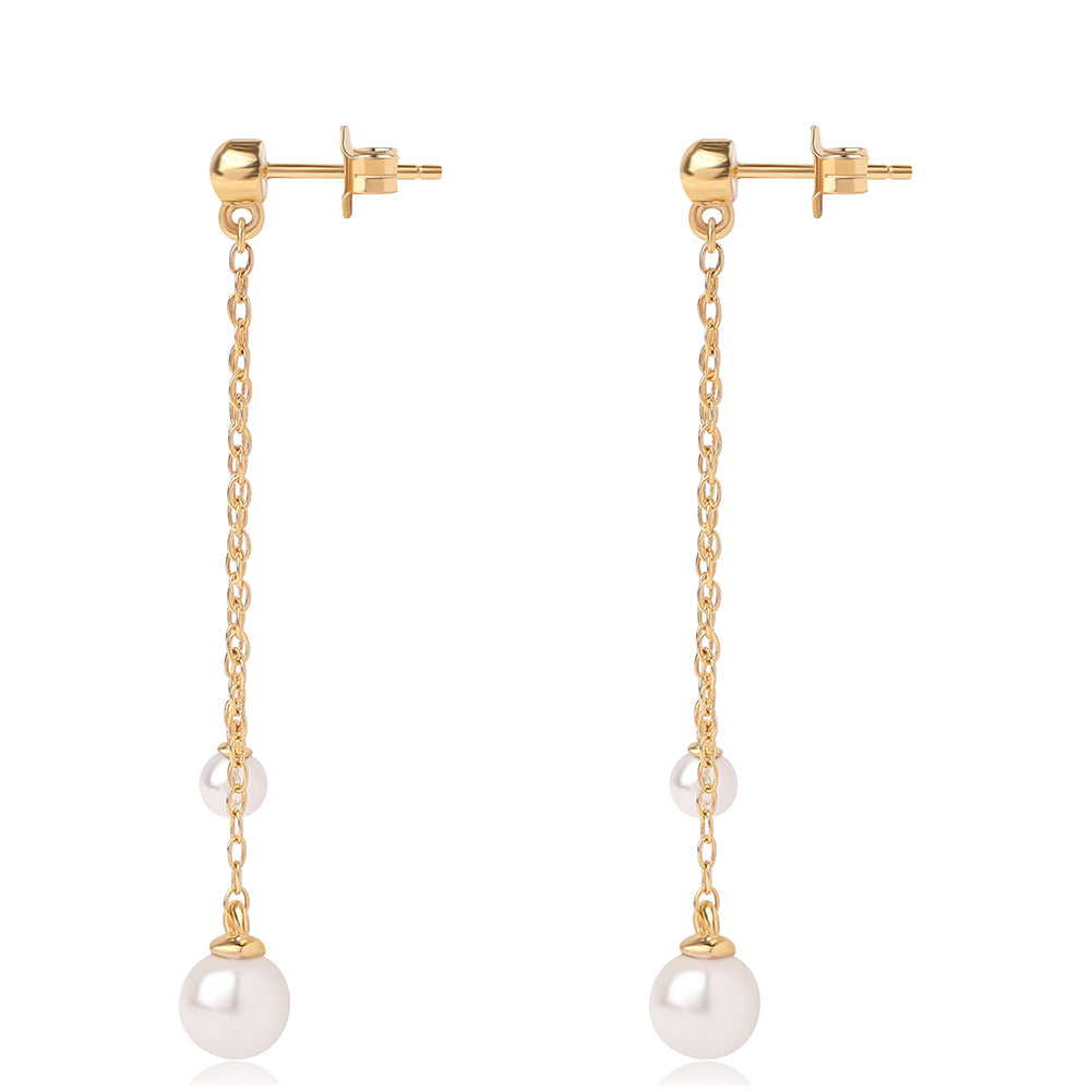 Brincos de Prata com Banho de Ouro com Pérola de Água Doce Branca 2 