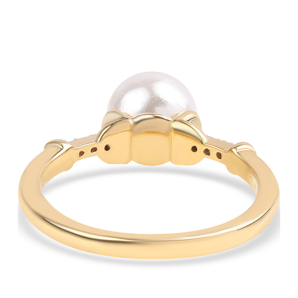 Anel de Prata com Banho de Ouro com Pérola de Água Doce Branca e Topázio Branco 2 