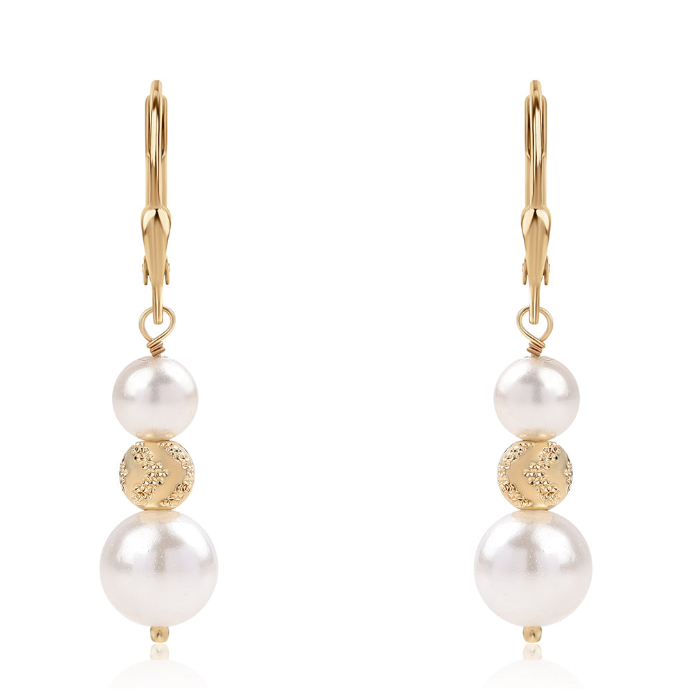 Brincos de Prata com Banho de Ouro com Pérola de Água Doce Branca 1 