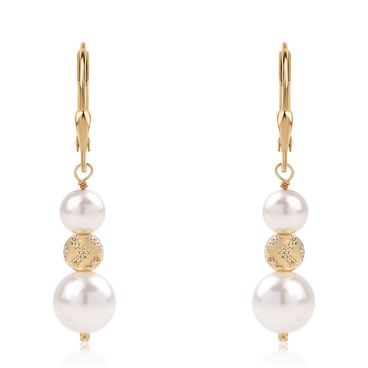 Brincos de Prata com Banho de Ouro com Pérola de Água Doce Branca