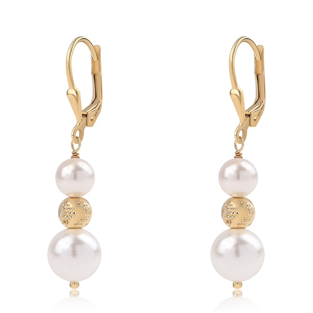 Brincos de Prata com Banho de Ouro com Pérola de Água Doce Branca 2 