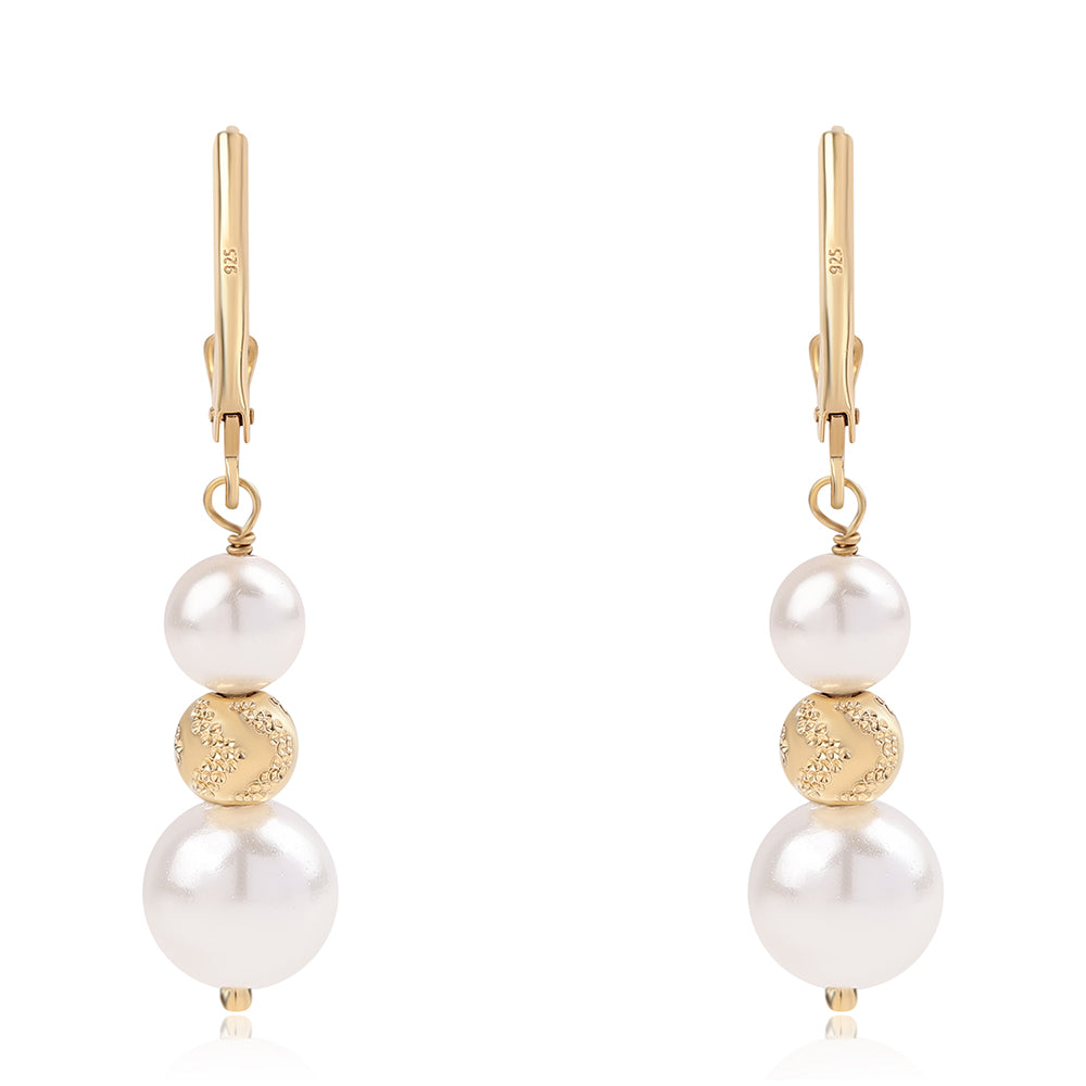 Brincos de Prata com Banho de Ouro com Pérola de Água Doce Branca