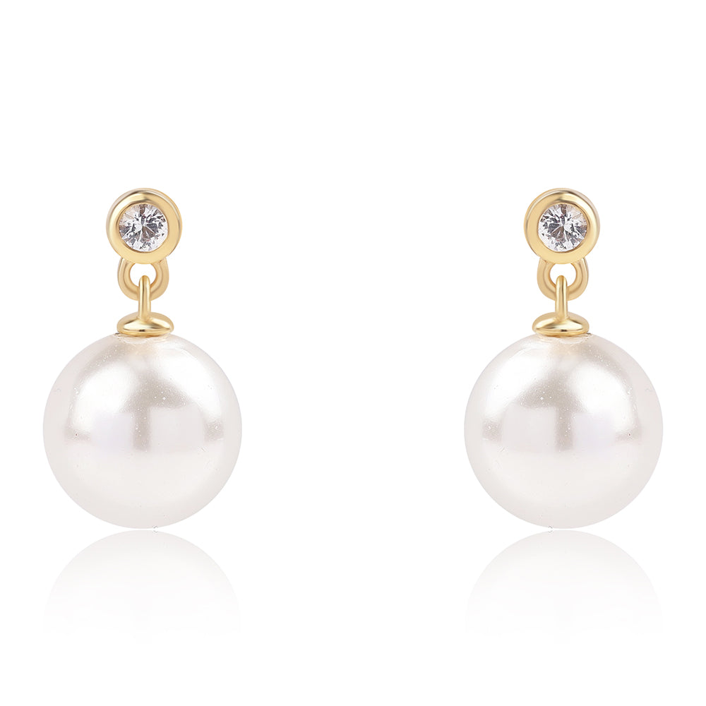 Brincos de Prata com Banho de Ouro com Pérola de Água Doce Branca e Topázio Branco 2 